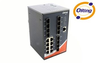Industrial 20-port managed Gigabit Ethernet switch with 8x10/100/1000Base-T(X) ports and 12x100/1000Base-X, SFP socket