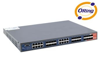 Industrial 24-port rack mount managed Gigabit Ethernet switch with 16xGigabit combo ports and 8x100/1000Base-X, SFP socket