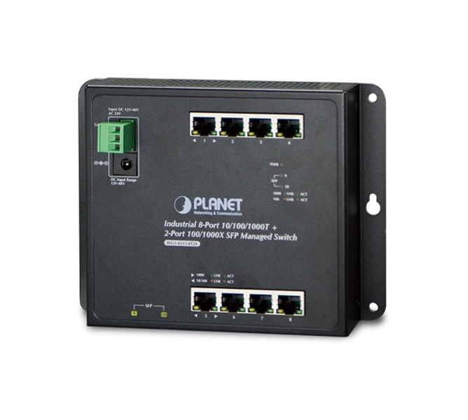 Industrial 8-Port 10/100/1000T + 2-Port 100/1000X SFP Wall-mount Managed Switch (-40~75 degrees C)