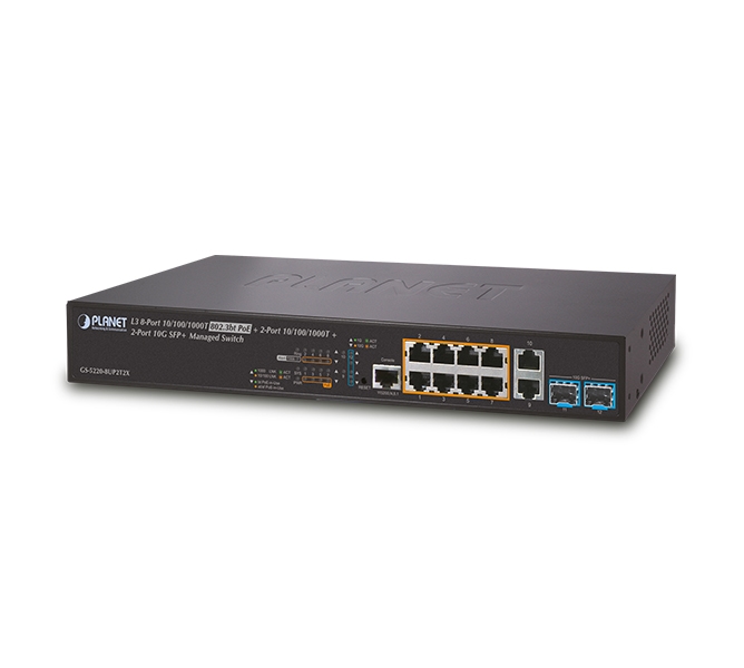 Layer 3 8-Port 10/100/1000T 802.3bt PoE + 2-Port 10/100/1000T + 2-Port 10G SFP+ Managed Switch 