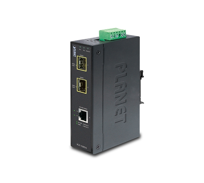 Industrial 10/100/1000T to 2-port 100/1000X SFP Media Converter