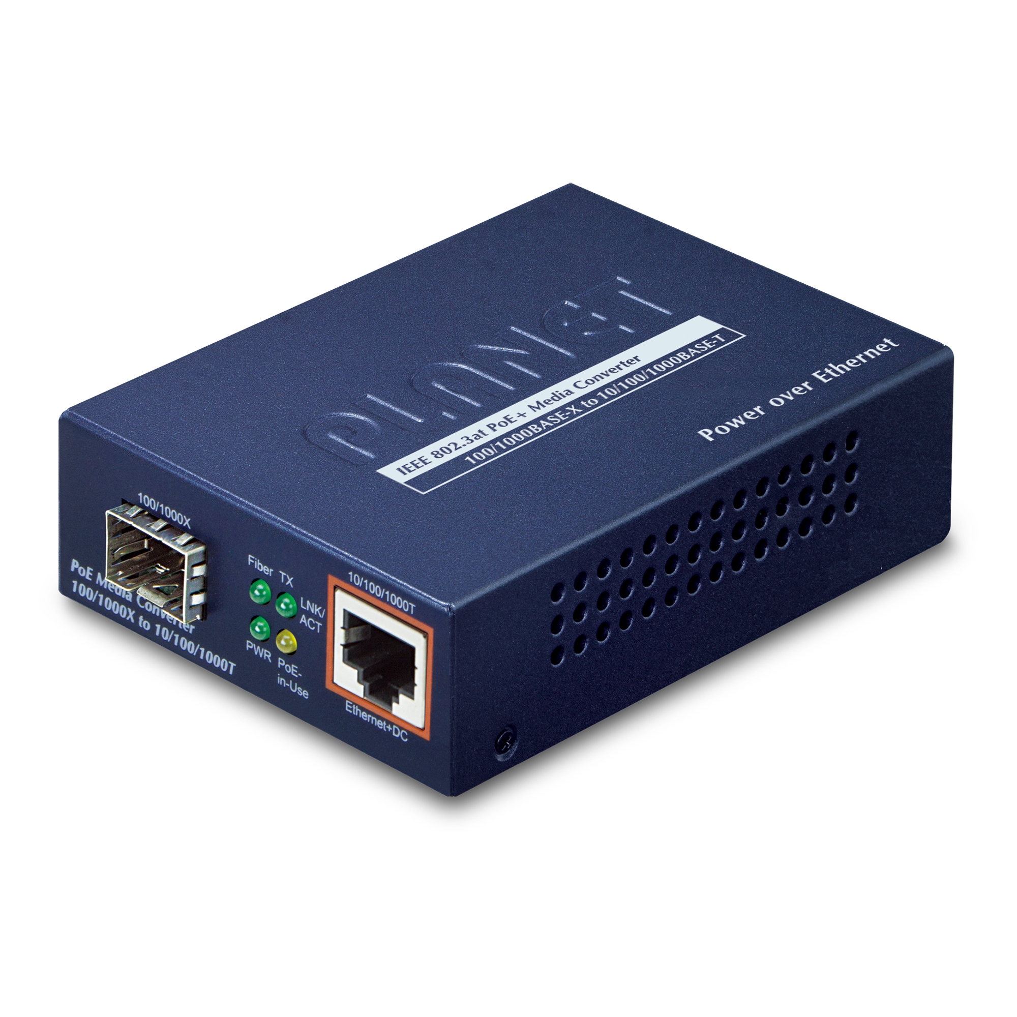 100/1000BASE-X to 10/100/1000BASE-T PoE+ Media Converter 