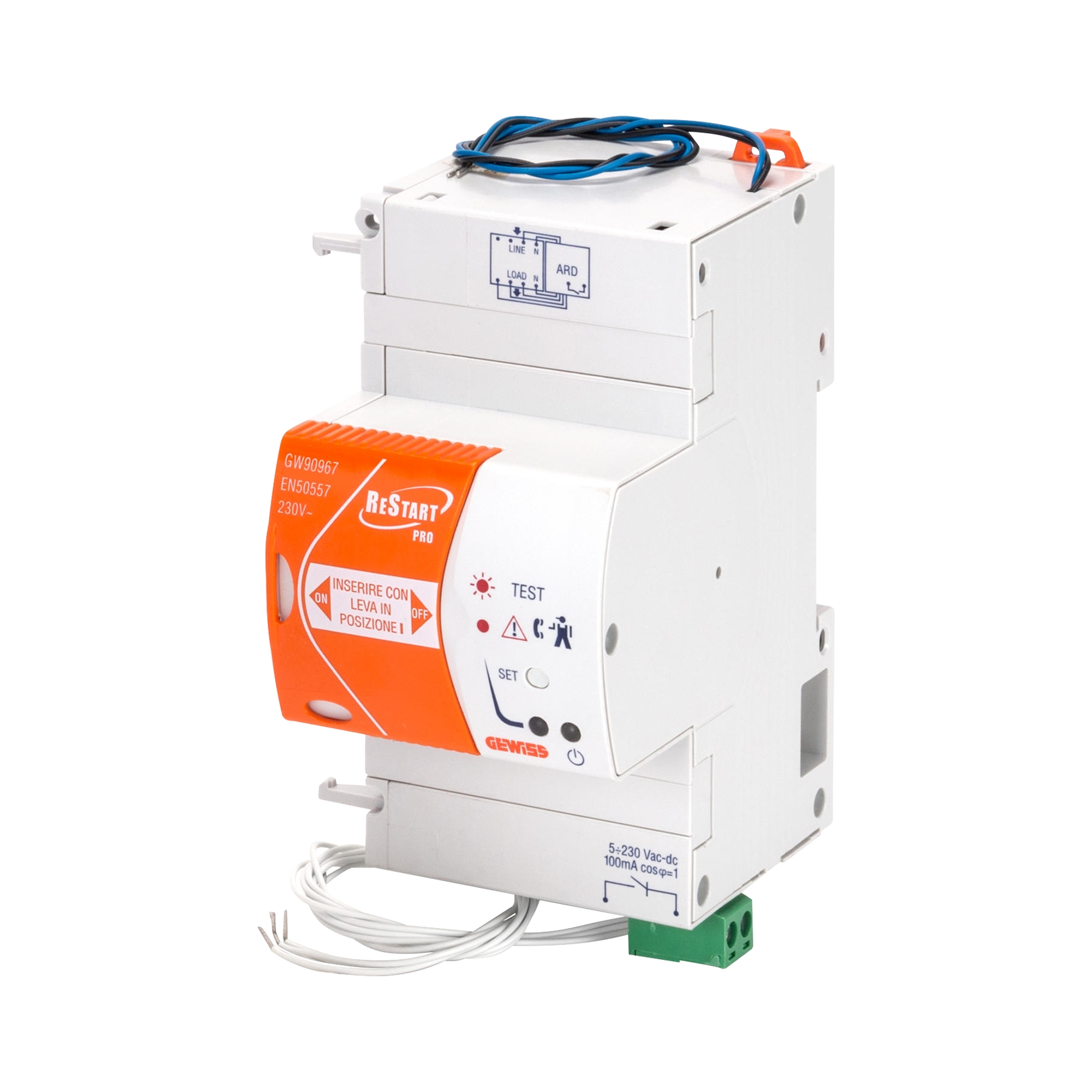Restart Rd Pro - To Be Coupled With Rccb's Idp - 2 Poles Up To 80a And 4p Up To 63a - Idn=0,03a - 230 V - 3 Modules En 50022
