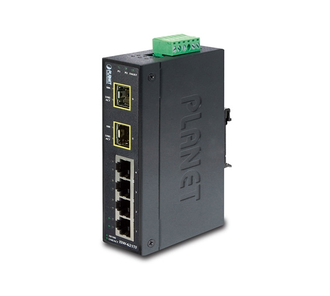 4-Port 10/100Base-TX + 2-Port 100Base-FX SFP Industrial Ethernet Switch with Wide Operating Temperature