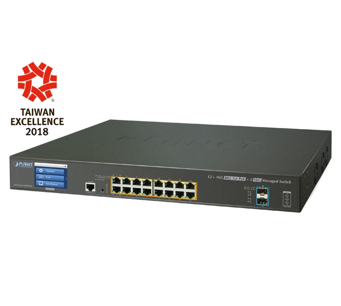 L2+ 16-Port 10/100/1000T 802.3at PoE + 2-Port 10G SFP+ Managed Switch with LCD Touch Screen (220W)