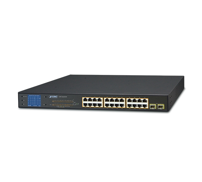 24-Port 10/100/1000T 802.3at PoE + 2-Port Gigabit SFP Ethernet Switch with LCD PoE Monitor (300W) 