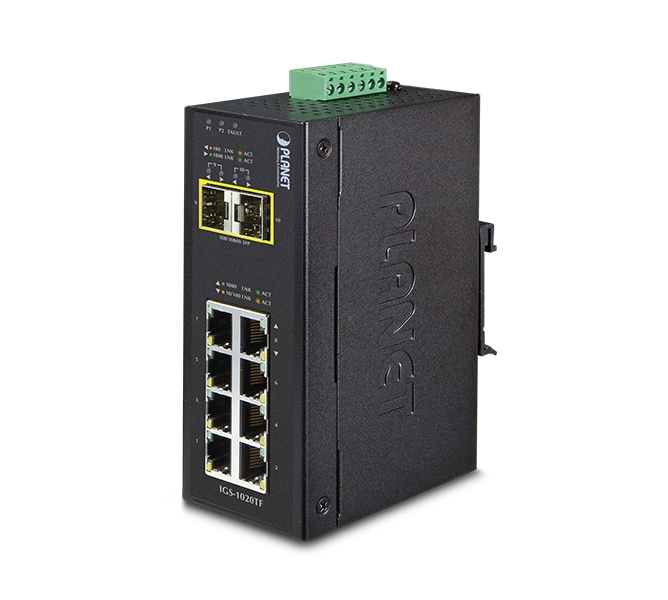 Industrial 8-Port 10/100/1000T + 2 1000X SFP Ethernet Switch (-40~75 degrees C) 