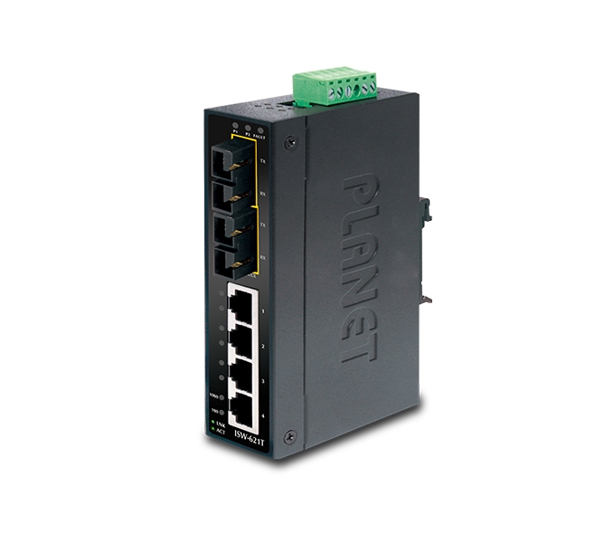 4-Port 10/100Base-TX + 2-Port 100Base-FX Industrial Ethernet Switch with Wide Operating Temperature 
