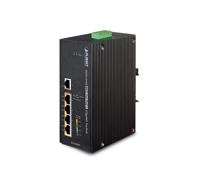 Industrial 5-Port Gigabit Switch w/ 4-Port 802.3at PoE+ 