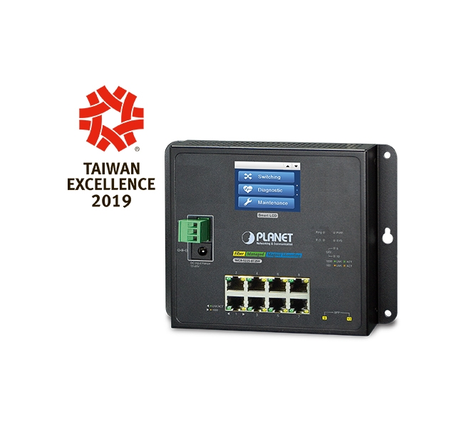  Industrial L2+ 8-Port 10/100/1000T + 2-Port 100/1000X SFP Wall-mount Managed Switch with LCD Touch Screen