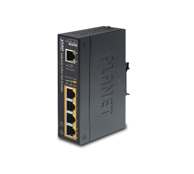 Industrial 1-Port Ultra PoE to 4-Port 802.3af/at Gigabit PoE Extender 