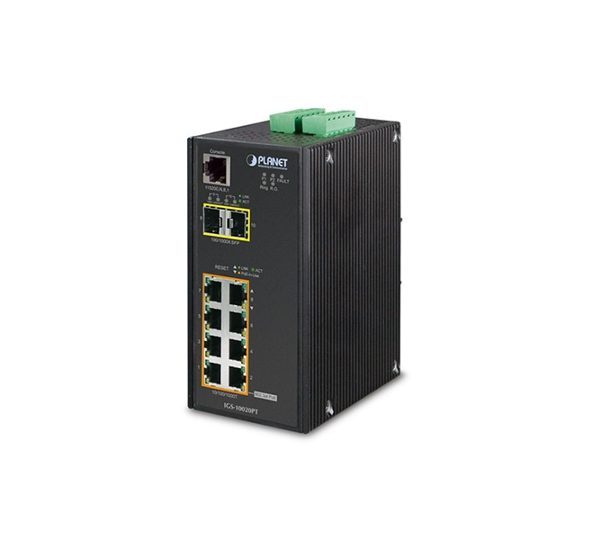 Industrial 8-Port 10/100/1000T 802.3af PoE + 2-Port 100/1000X SFP Managed Switch with Wide Operating Temperature