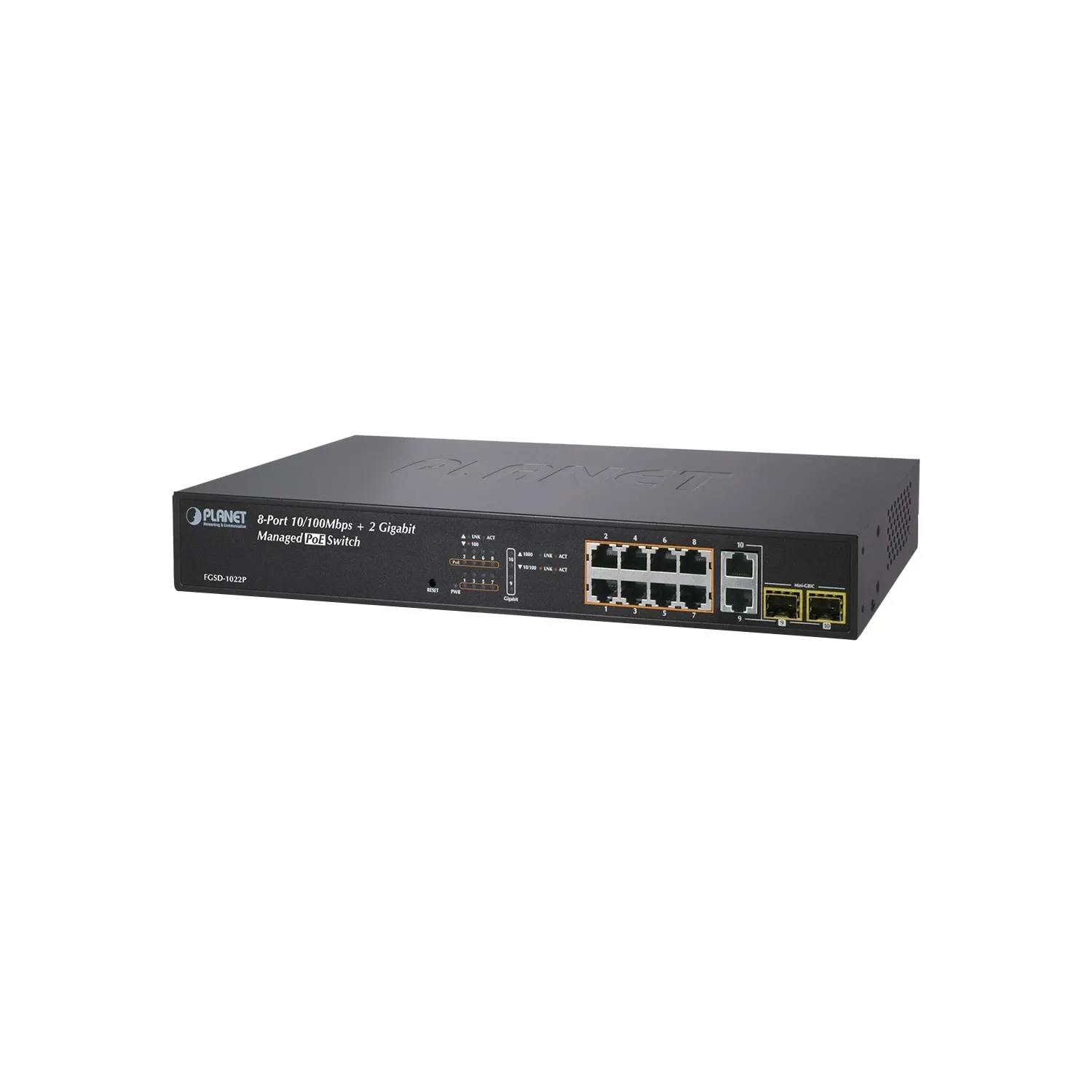 8-Port 802.3af PoE Fast Ethernet Switch + 2-Port Gigabit TP/SFP(200W)