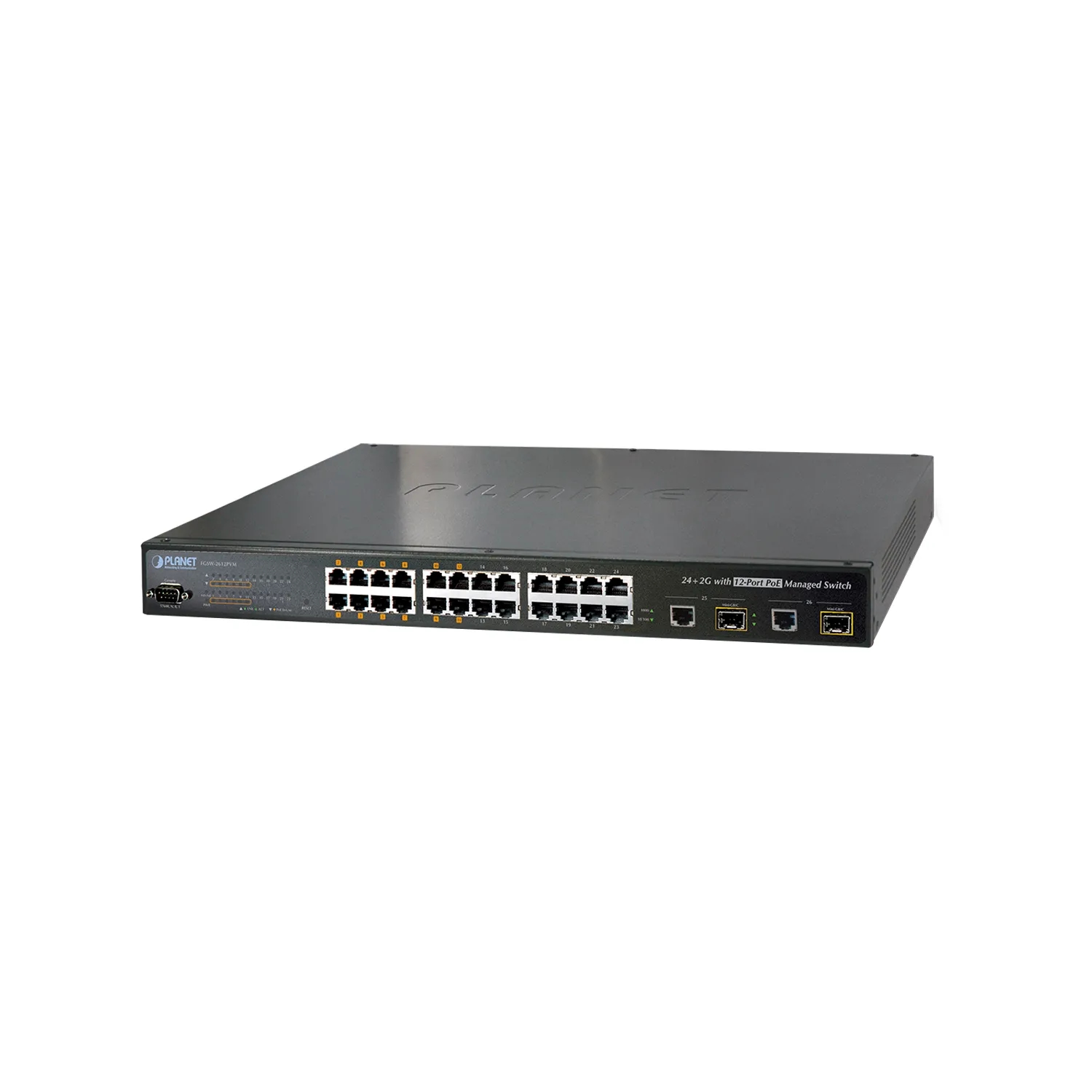 SNMP Managed 12-Port 802.3af 10/100 PoE Ethernet Switch + 2-Port 1000Base-T/MiniGBIC