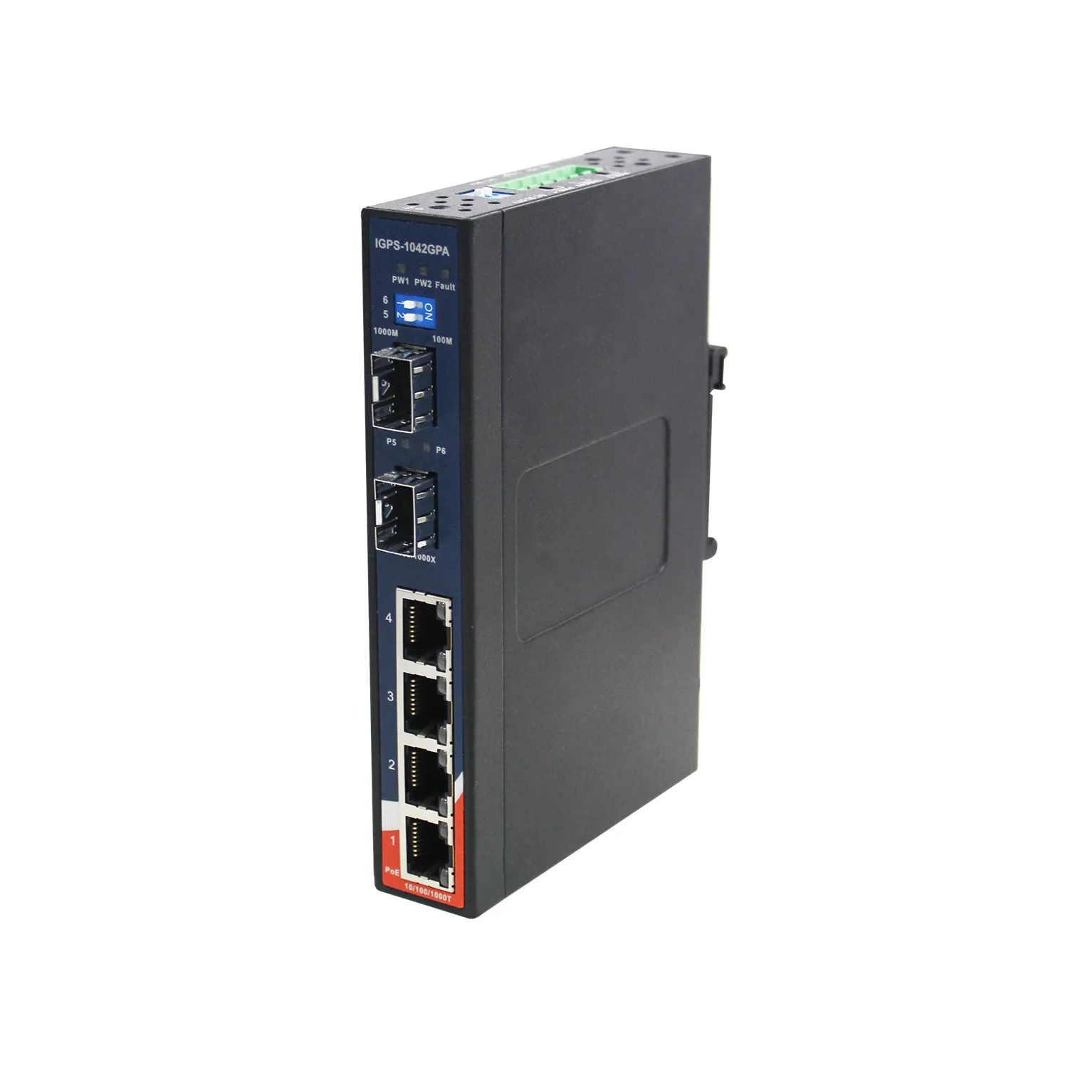 Slim Type 4 x 10/100/1000TX (RJ-45) PoE+, + 2 x 100/1000Base-X SFP slot