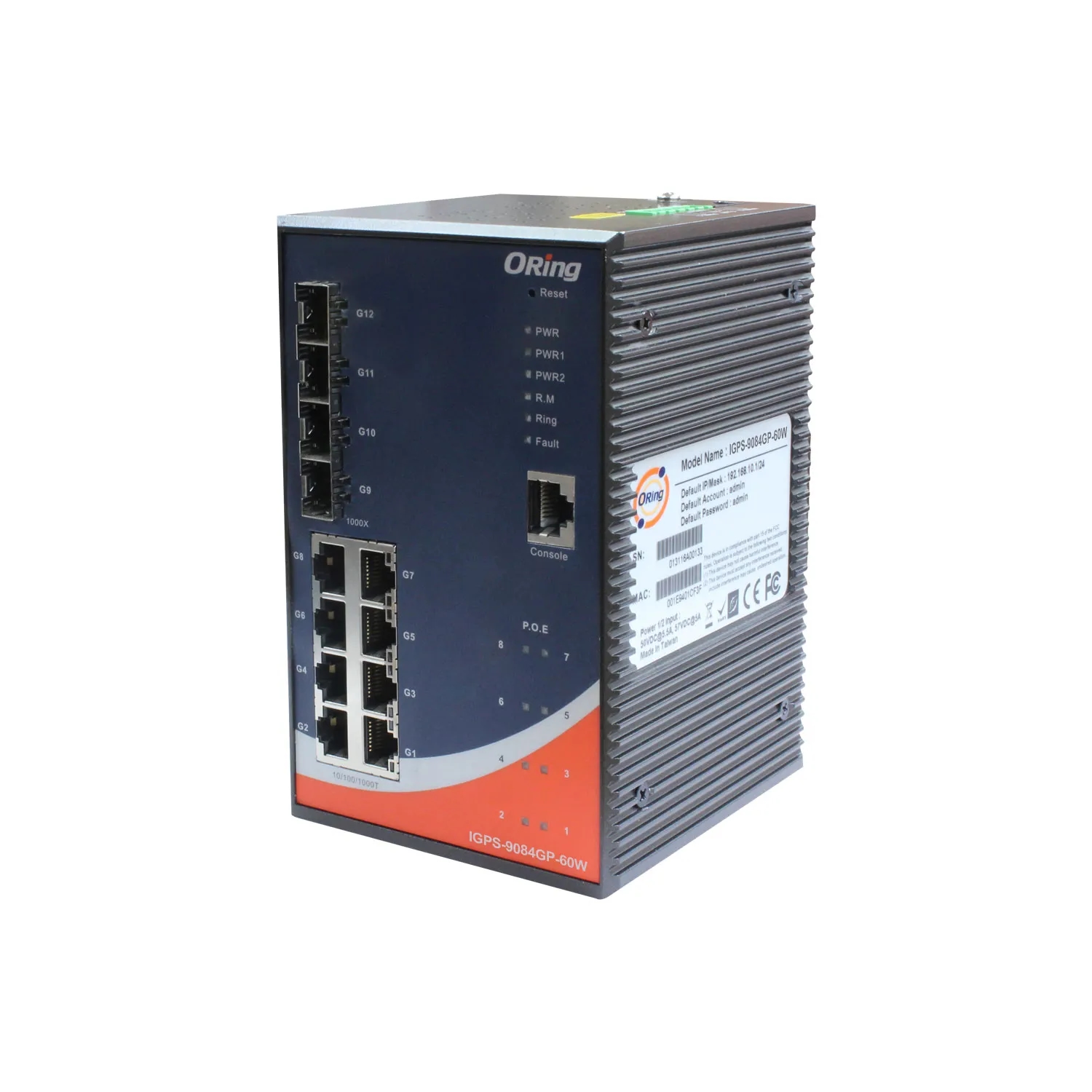 Rugged 8 x 10/100/1000TX (RJ-45) PoE + 4x 1000 (SFP) with 1588v2