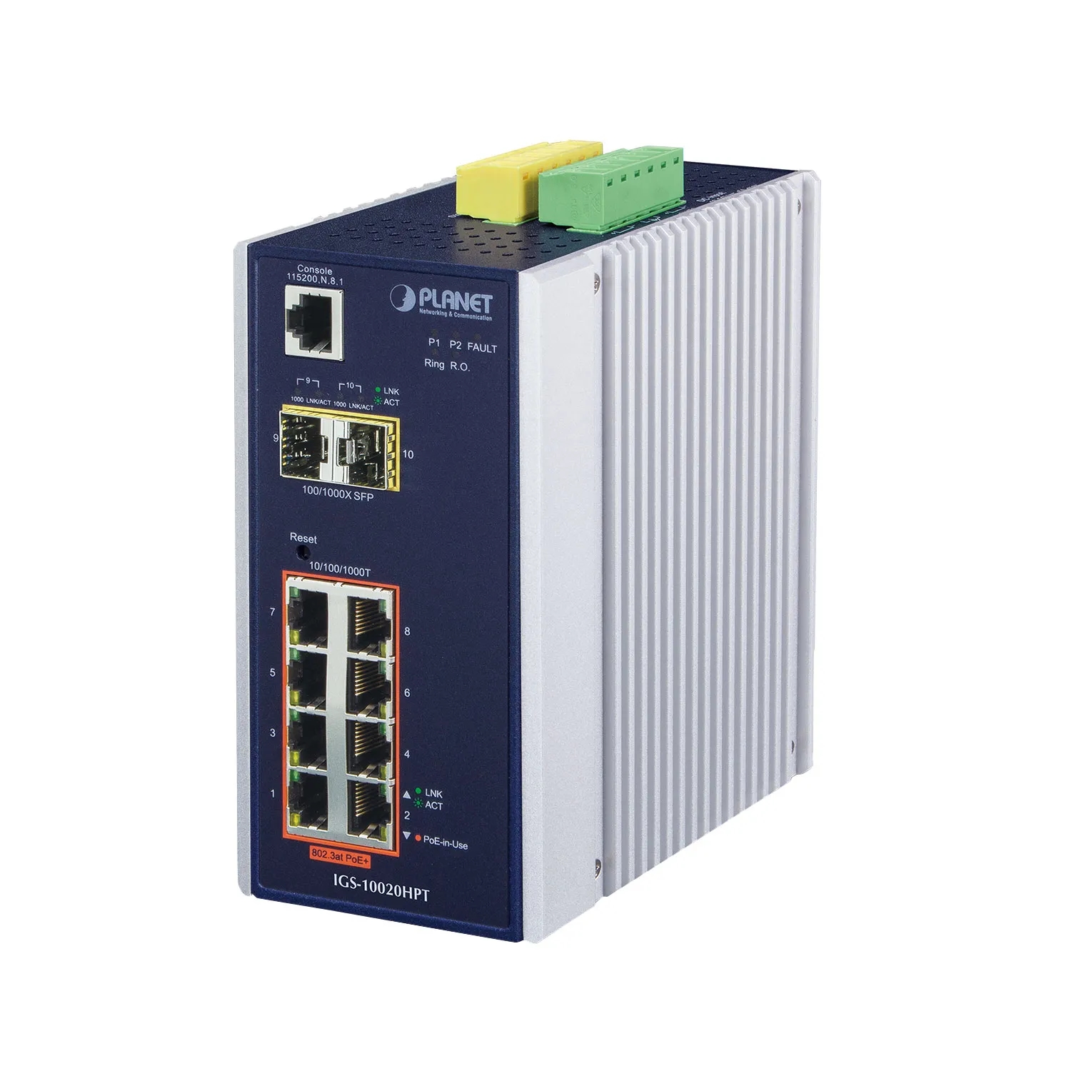 Industrial 8-Port 10/100/1000T 802.3at PoE + 2-Port 100/1000X SFP Managed Switch