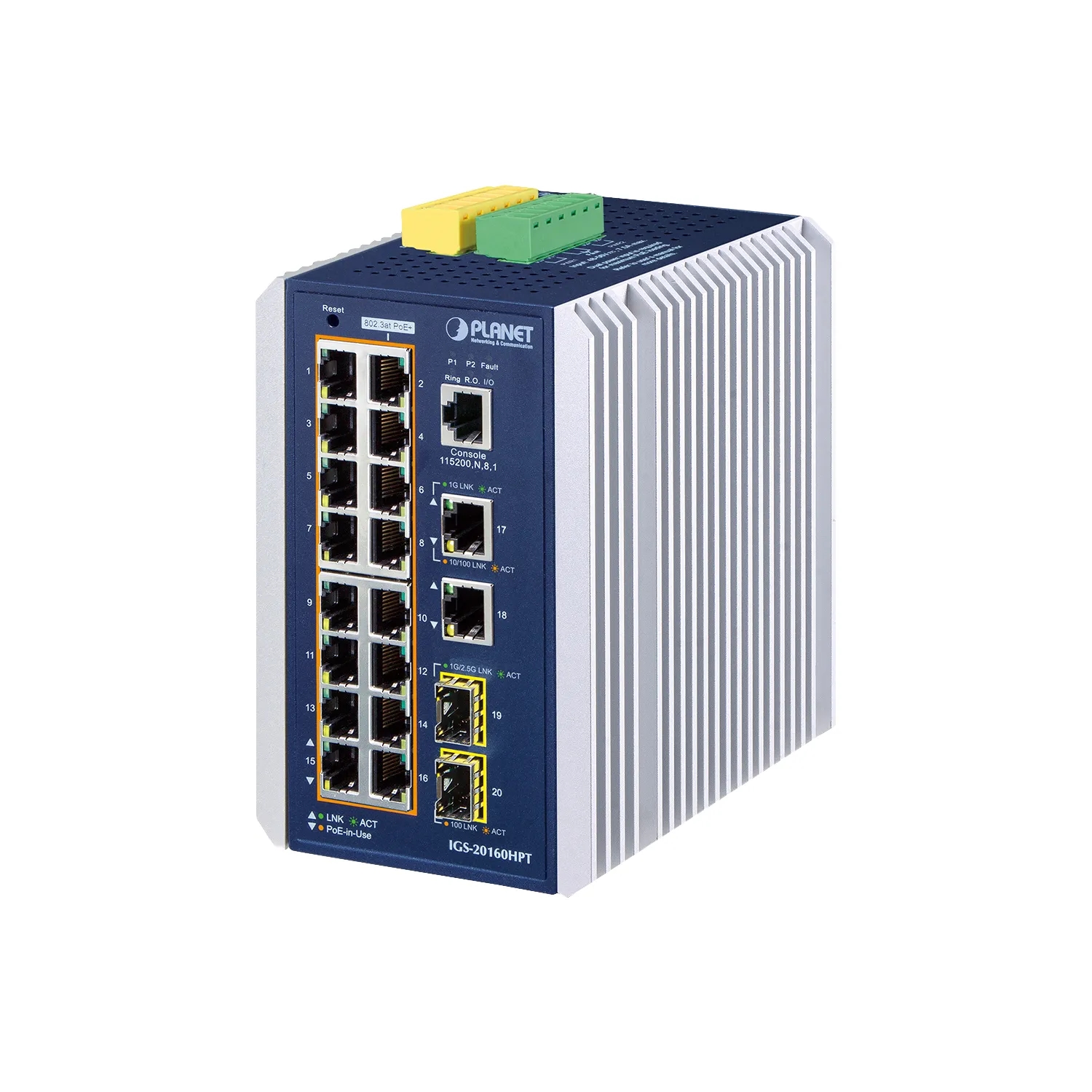 Industrial 16-Port 10/100/1000T 802.3at PoE + 2-Port 10/100/100T + 2-Port 100/1000X SFP Managed Switch (-40~75 Degrees C)