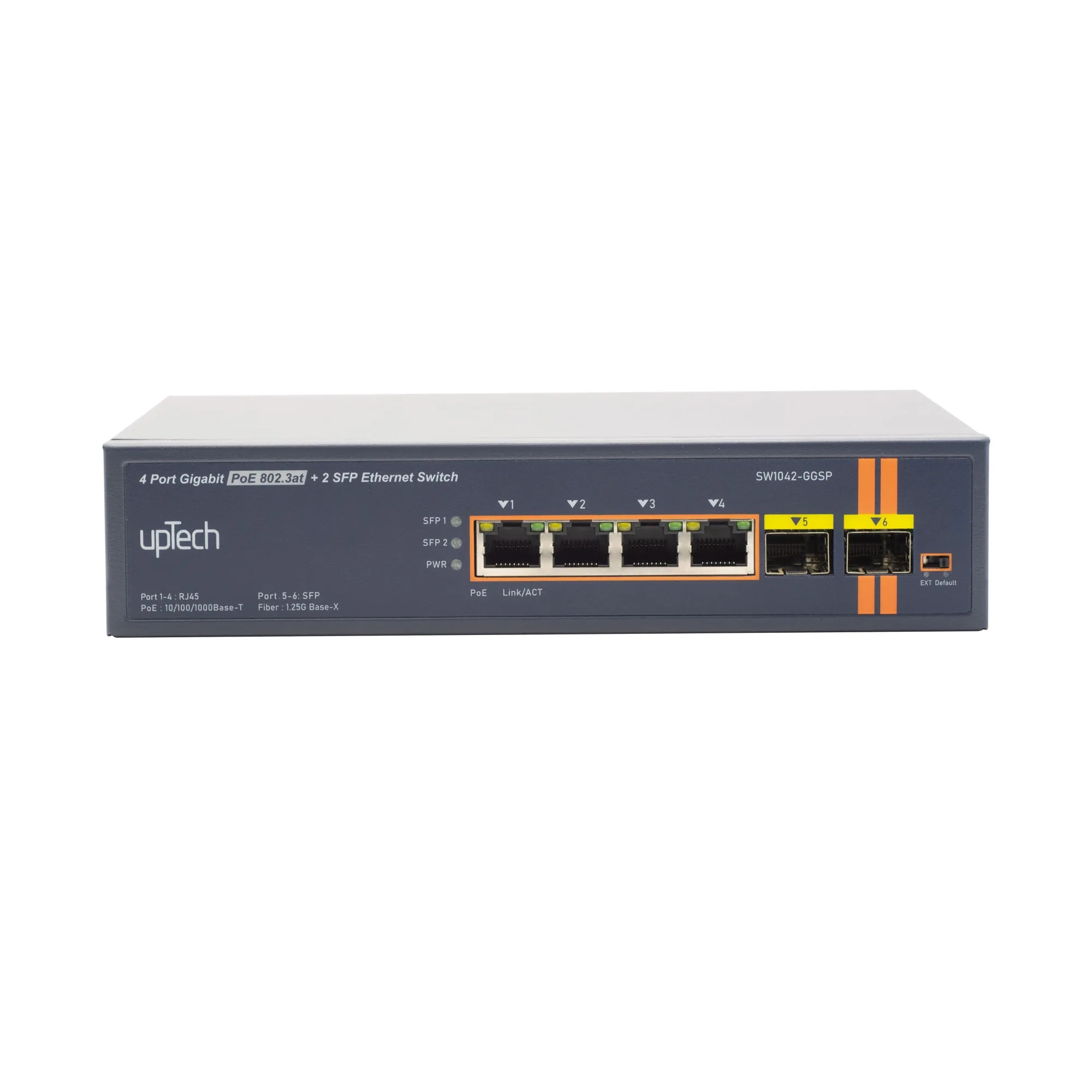 Unmanaged 4x 10/100/1000M PoE RJ45 ports + 2x GE SFP 75W PoE Ethernet Switch