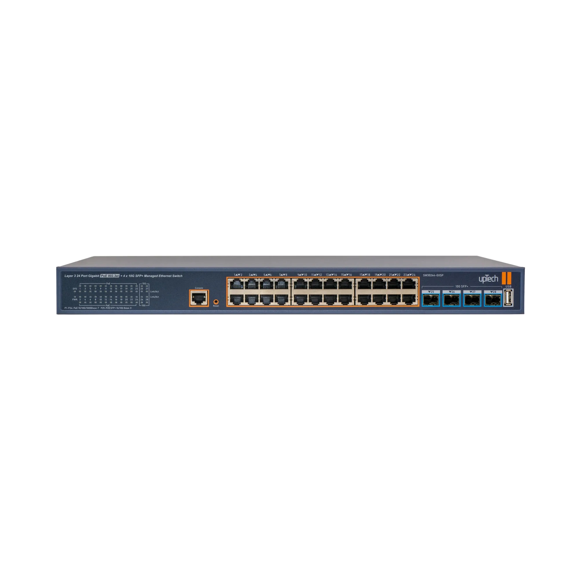 L3 Managed 24x 10/100/1000M PoE RJ45 ports + 4x 10G SFP+ PoE Ethernet Switch