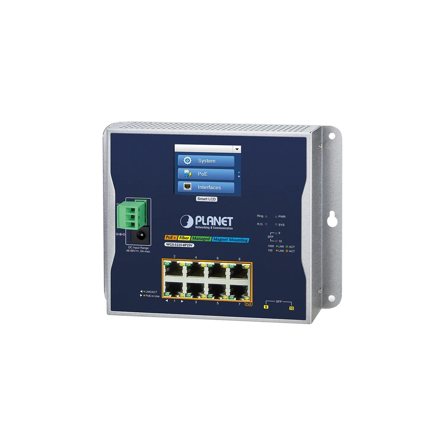 IP30, IPv6/IPv4, L2+ 8-Port 10/100/1000T + 2-Port 100/1000X SFP Wall-moUNT