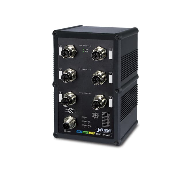 Industrial IP67-rated 6-Port 10/100/1000T M12 Managed Ethernet Switch