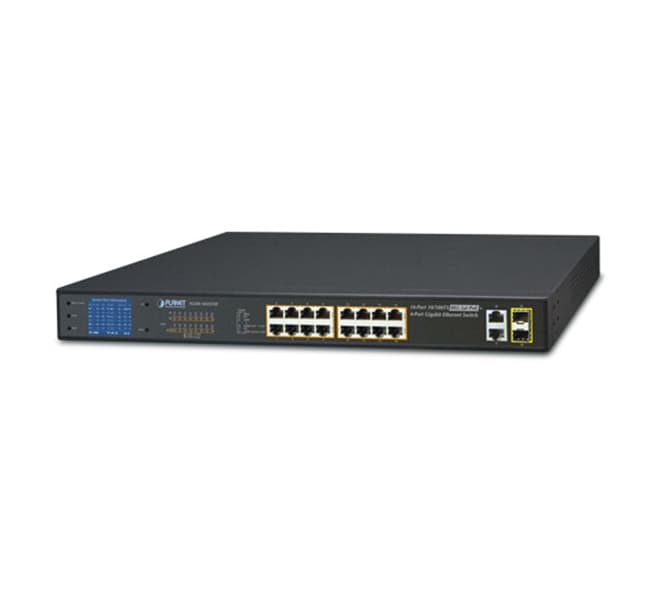 16-Port 10/100TX 802.3at PoE + 2-Port Gigabit TP/SFP Combo Ethernet Switch with LCD PoE Monitor (300W)