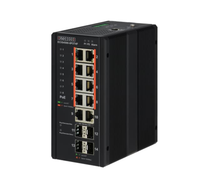  8 10/100/1000BASE-T PoE+ port, 4 10/100/1000BASE-X SFP slot  Endüstriyel Tip Gigabit Ethernet Switch
