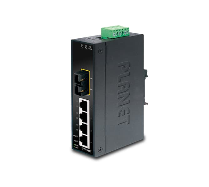 4-Port 10/100Base-TX + 1-Port 100Base-FX Industrial Ethernet Switch with Wide Operating Temperature