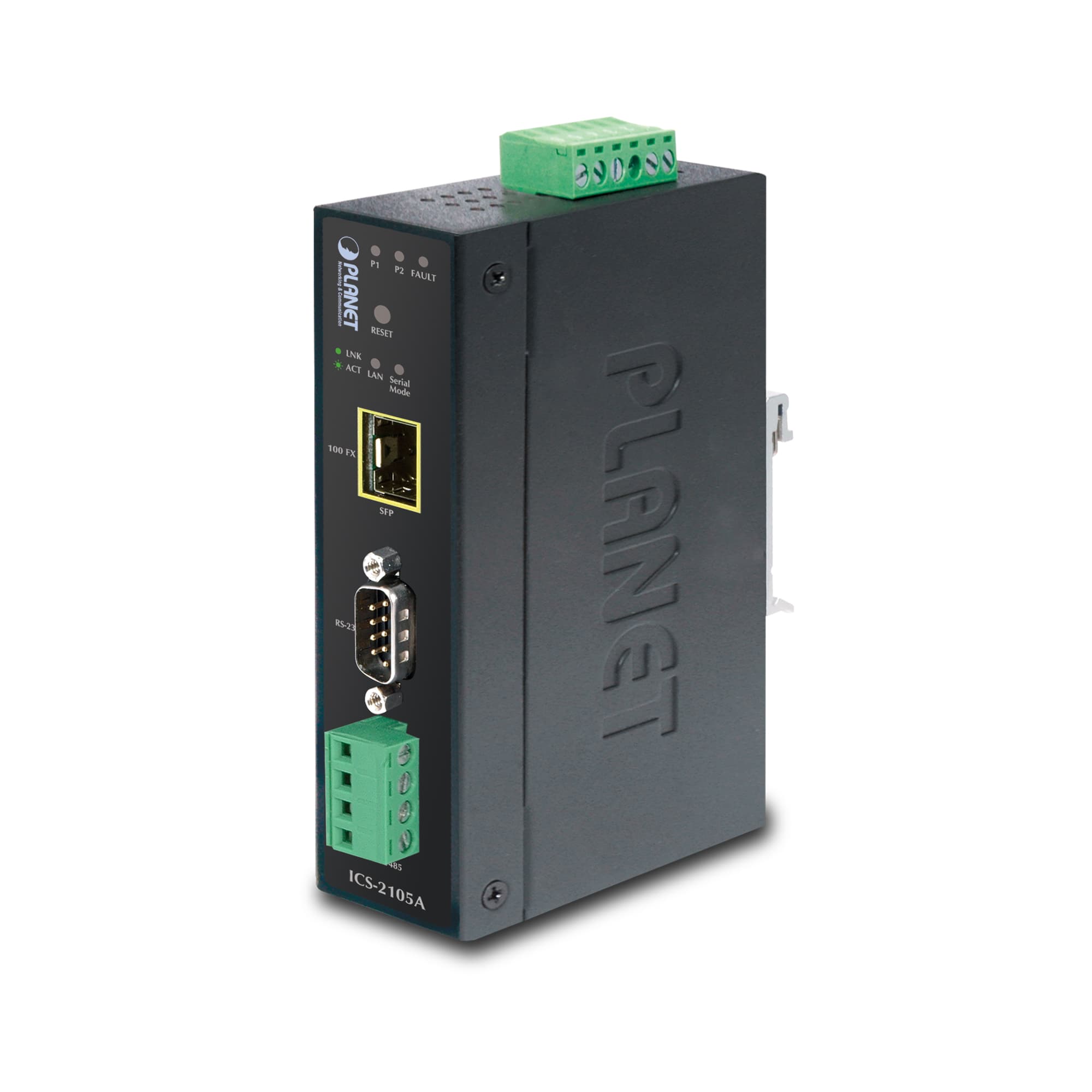 IP30 Industrial RS232/RS-422/RS485 to 100Base-FX Fiber Optic (SFP) Converter