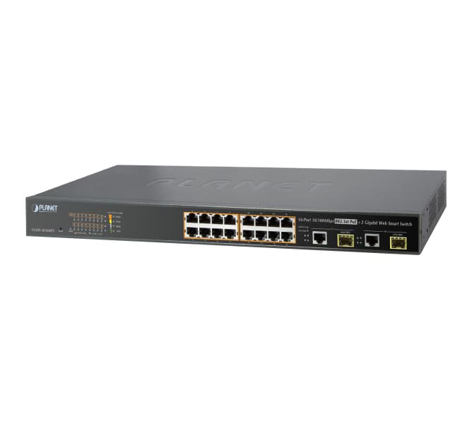 16 Port 10/100TX 802.3at PoE + 2 Port Gigabit TP/SFP Combo Web Akıllı Ethernet Anahtarı