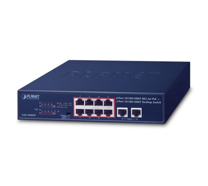8-Port 10/100/1000T 802.3at PoE + 2-Port 10/100/1000T Desktop Switch (120 watts) 2