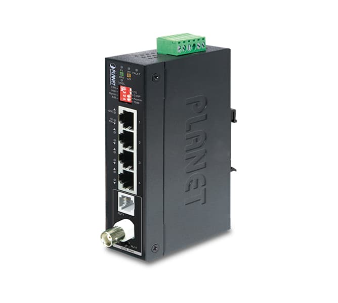 Industrial 1-Port BNC/RJ11 to 4-Port Gigabit Ethernet Extender 