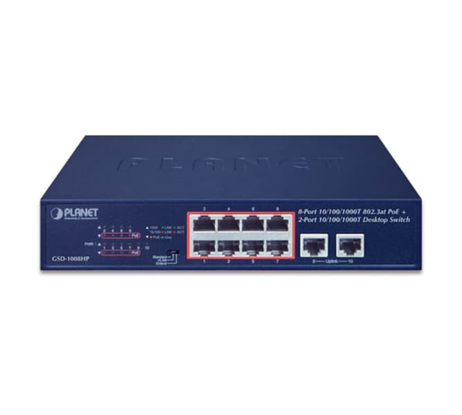 8-Port 10/100/1000T 802.3at PoE + 2-Port 10/100/1000T Desktop Switch (120 watts)