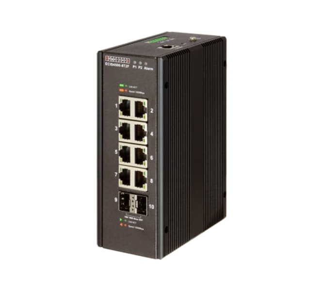 Industrial Gigabit Ethernet Switch with 8 x 10/100/1000BASE-T Ports, 2 x 10/100/1000BASE-X SFP Slots