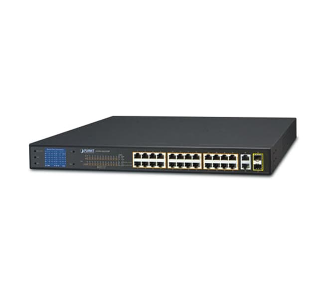 24-Port 10/100TX 802.3at PoE + 2-Port Gigabit TP/SFP Combo Ethernet Switch with LCD PoE Monitor (300W)