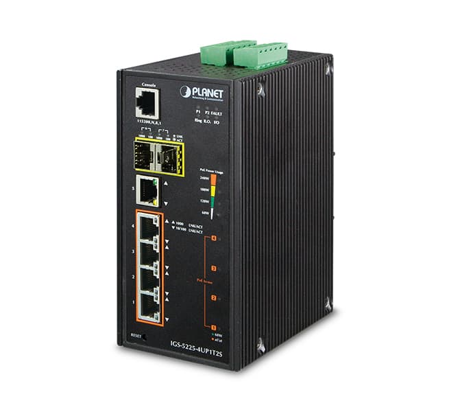 Industrial L2+ 4-Port 10/100/1000T Ultra PoE + 1-Port 10/100/1000T + 2-Port 100/1000X SFP Managed Switch 