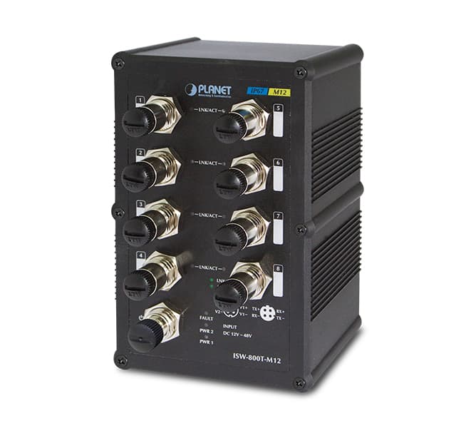 Industrial IP67 Rated 8-Port 10/100Mbps M12 Fast Ethernet Switch with Wide Operating Temperature 