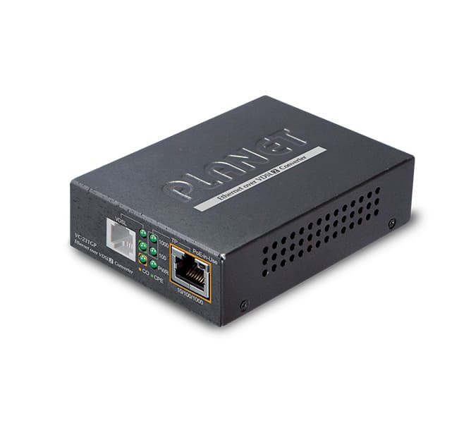 1-Port 10/100/1000T 802.3at PoE+ Ethernet to VDSL2 Converter