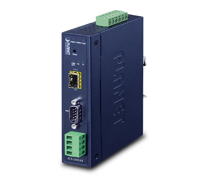 Industrial 1-port RS232/422/485 Serial Device Server with 1-Port 100BASE-FX SFP