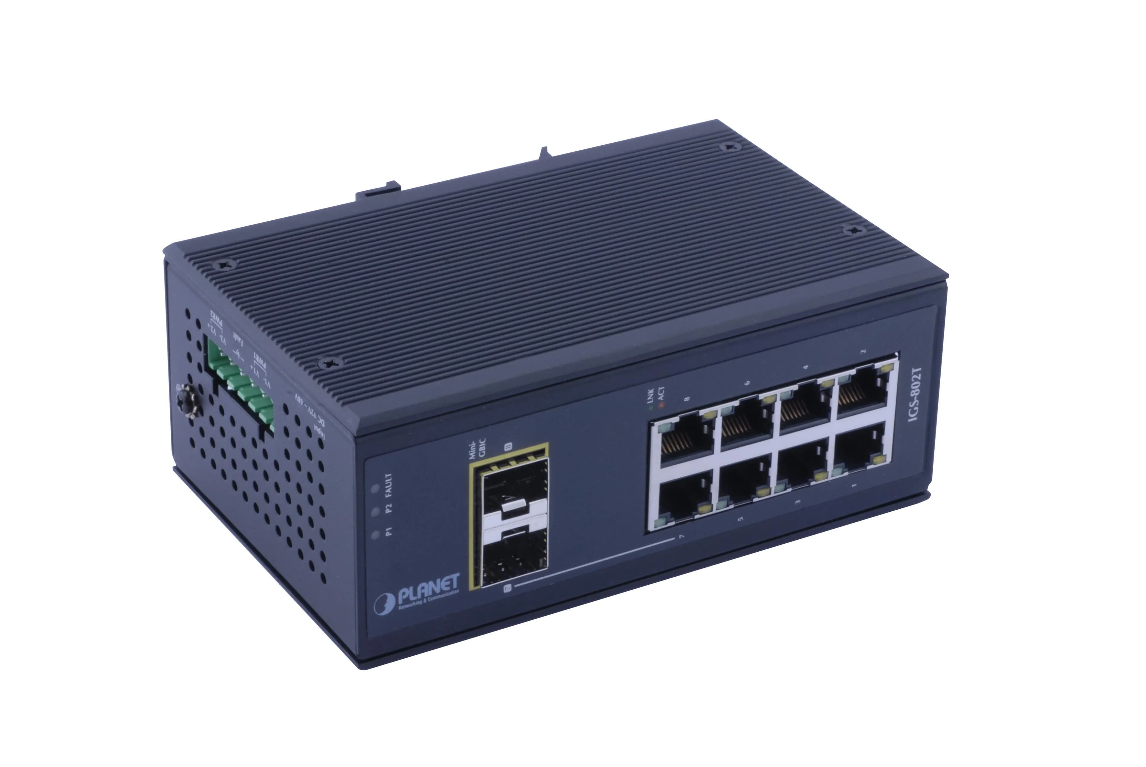 IP30 8-Port Industrial Gigabit Ethernet Switch with 2-Port SFP Fiber (-40 to 75 degree C)
