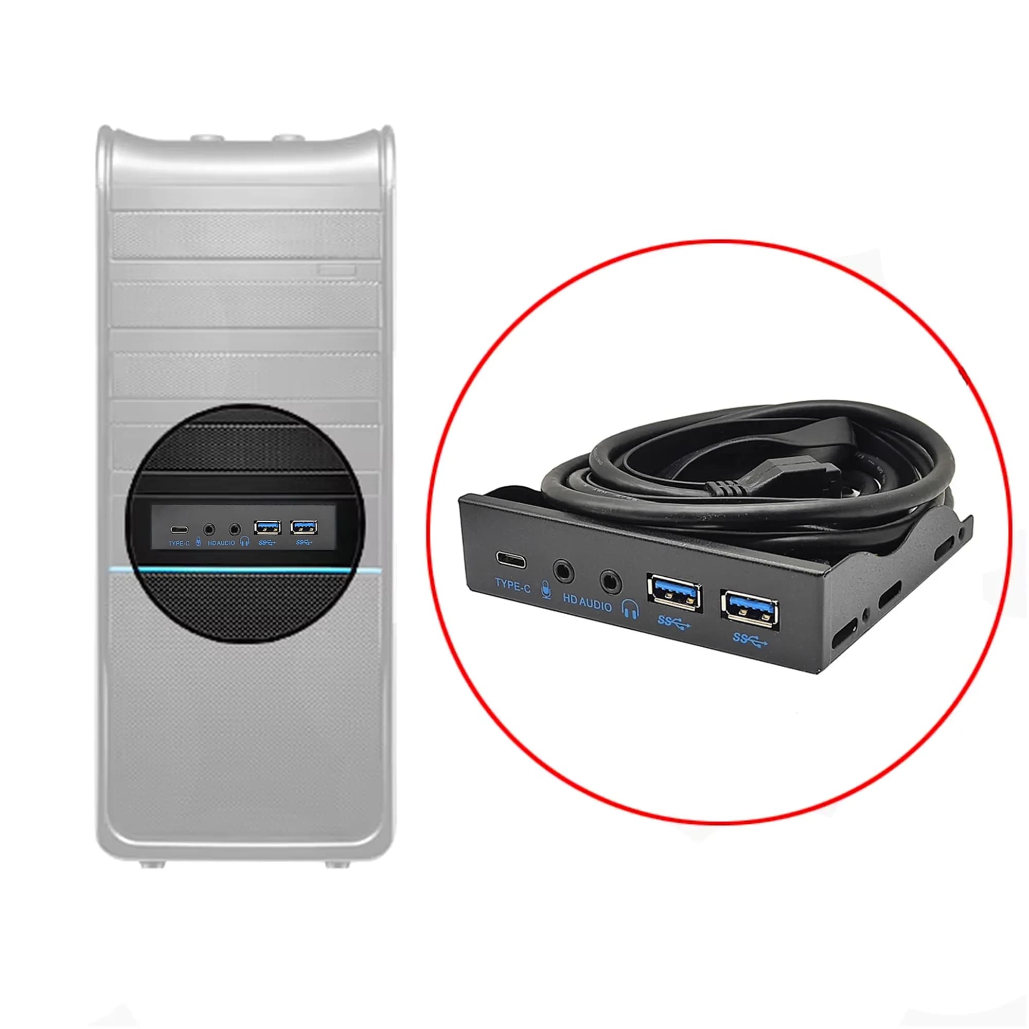 AquaGen USB3.2 Gen2 2xUSB A + 1xType-C + Audio and Mic Combo Adapter Case 3.5" 3