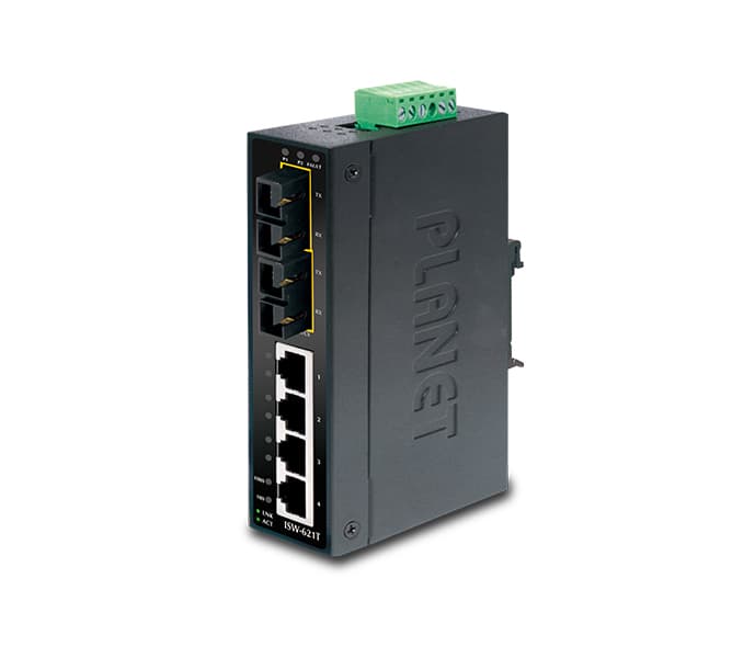 4-Port 10/100Base-TX + 2-Port 100Base-FX Industrial Ethernet Switch with Wide Operating Temperature