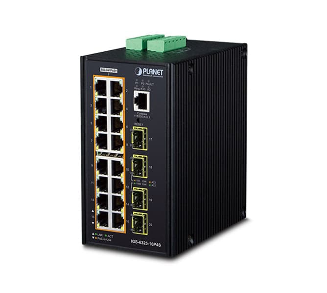 L3 Industrial 16-Port 10/100/1000T 802.3at PoE + 4-Port 100/1000X SFP Managed Ethernet Switch 