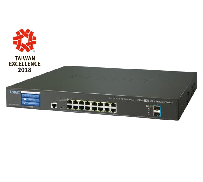 L2+ 16-Port 10/100/1000T + 2-Port 10G SFP+ Managed Switch with LCD touch screen 