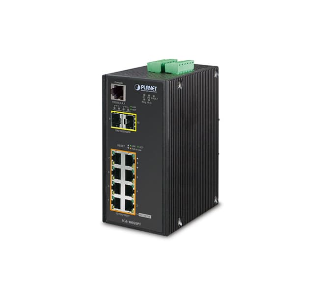 Industrial 8-Port 10/100/1000T 802.3af PoE + 2-Port 100/1000X SFP Managed Switch with Wide Operating Temperature