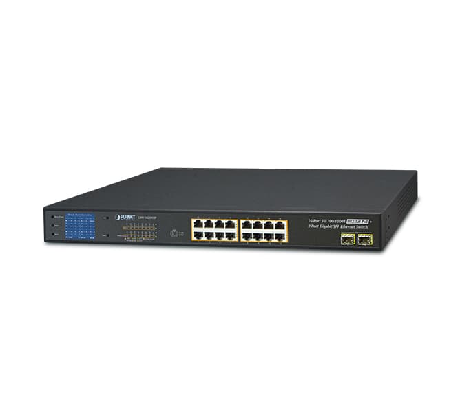 16-Port 10/100/1000T 802.3at PoE + 2-Port Gigabit SFP Ethernet Switch with LCD PoE Monitor (300W) 