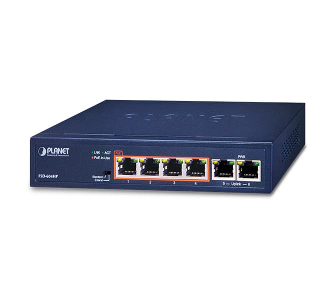 4-Port 10/100TX 802.3af/at PoE + 2-Port 10/100TX Desktop Switch (60 Watts)