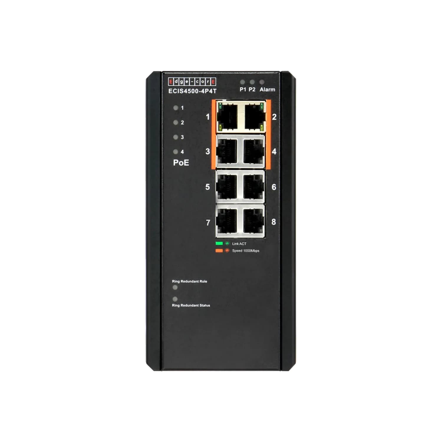 Industrial Gigabit Ethernet Switch with 4 10/100/1000BASE-T PoE+ ports, 4 10/100/1000BASE-T SFP slots(4x 30W)