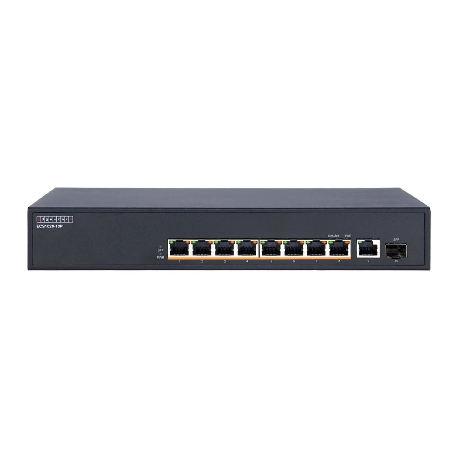 9 ports 10/100/1000Base-T + 1 port 1G SFP uplink ports with 8 port PoE (140W) 1